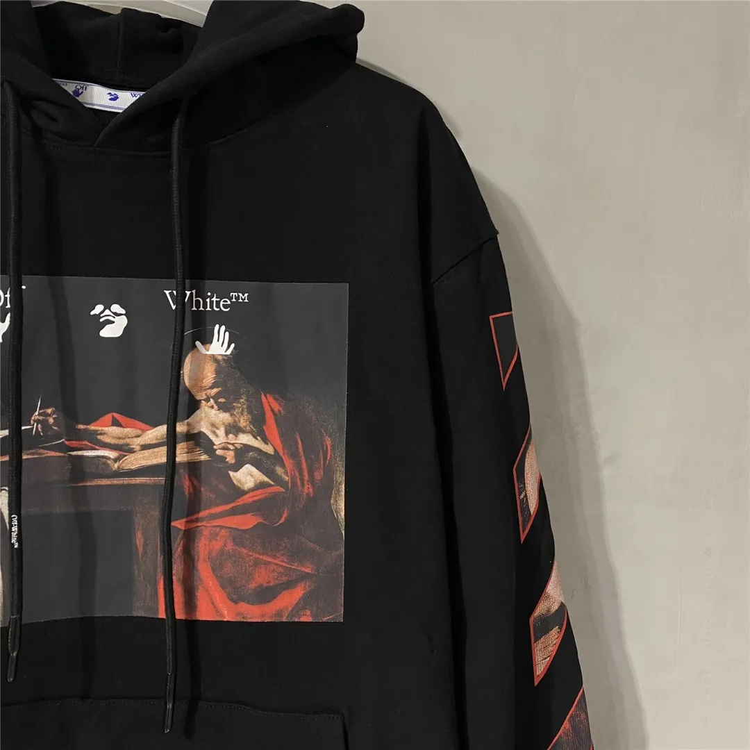 Top tested version OFFWHITE OW Caravaggio Skeleton Old Man Oil Painting for Men and Women Couple Pure Cotton Loose Religious Round Neck Pullover Hoodie Sweatshirt Exclusive version on the market, zp’s sales once hit a new high. Both the front and rear panels are printed using Kornit's digital direct printing process, with 7 colors sprayed and glazed solid film, giving the printing a jelly-like feel. The printing gradient is gentle, the texture is clear, and the color contrast is obvious. The fabric is made of 480g large fish scale pure cotton terry fabric, which is launched in a big way and has full drape. It can be compared with all versions on the market and is synchronized. Brand new 21s collar label, washed, hang tag, all customized. Size chart